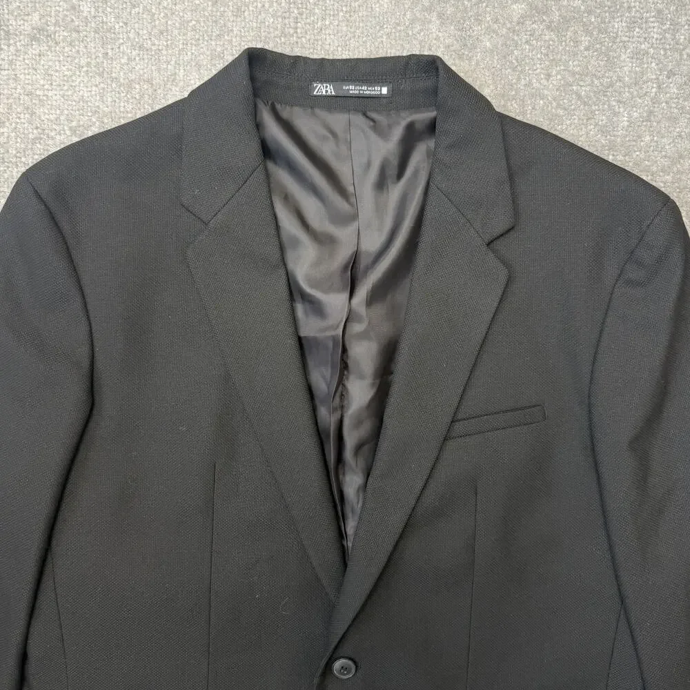 Zara Blazer Mens 42 Large Black Tailored Fit Formal Jacket Suit Coat Classic